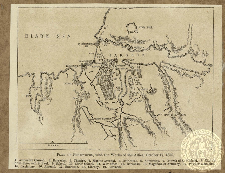 Plan of Sebastopol, with the works of the Allies, October 17, 1854.